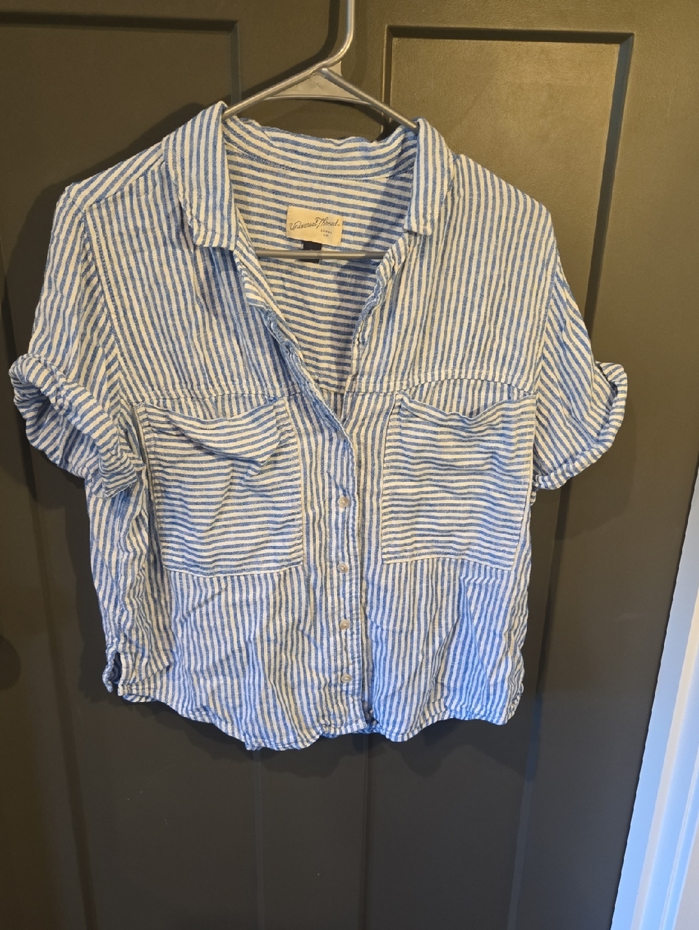 Universal Thread blue and white striped shirt with button-front